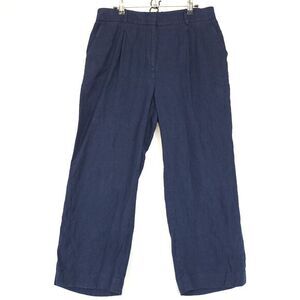 Talbots Women 12 Pistol Crop Pants Navy Blue 100% Linen Elastic Waist Minimalist